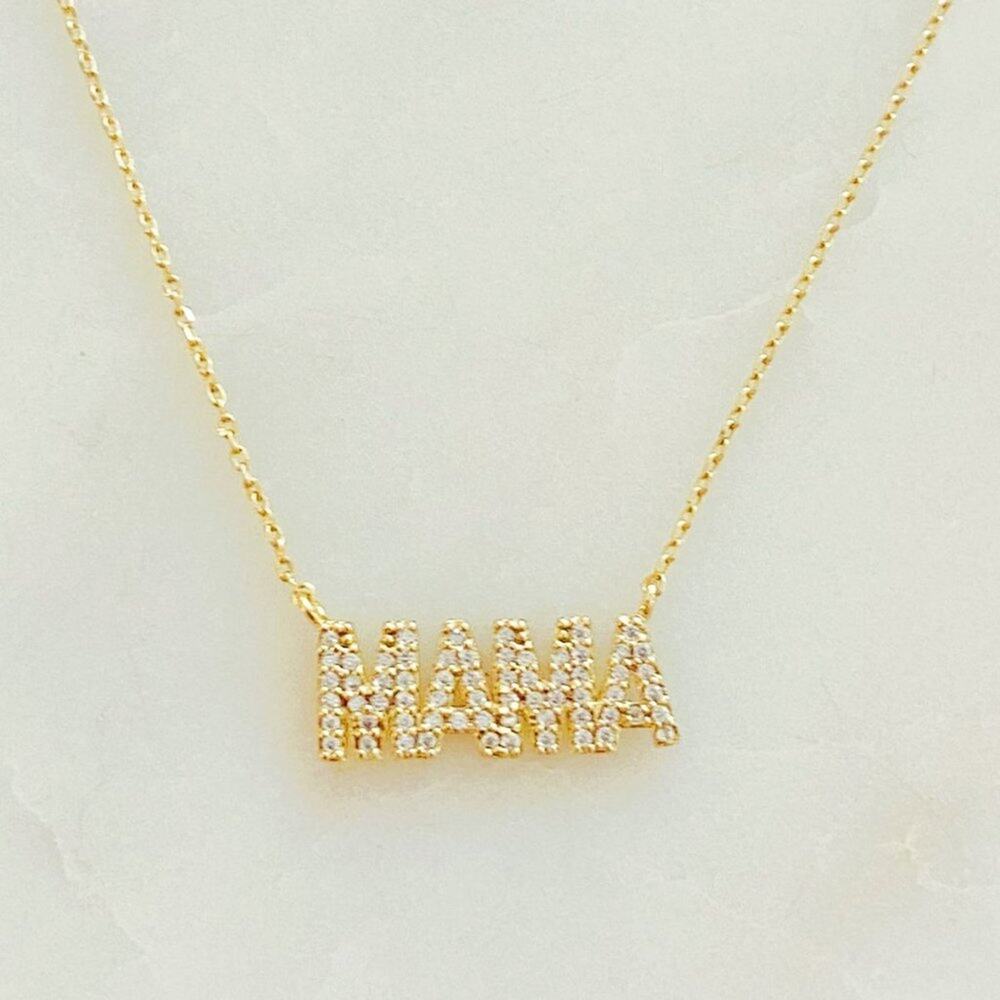 Crystal MAMA Pendant Necklace – Gold